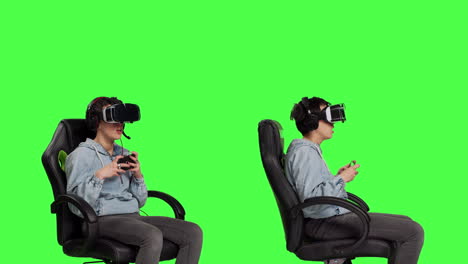 Female-player-uses-virtual-reality-headset-to-play-with-friends-online